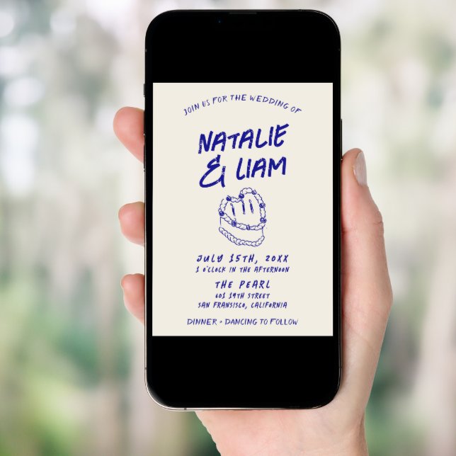 Modern Grunge Hand Drawn Cake Retro Bold Wedding  Invitation (Front Digital)