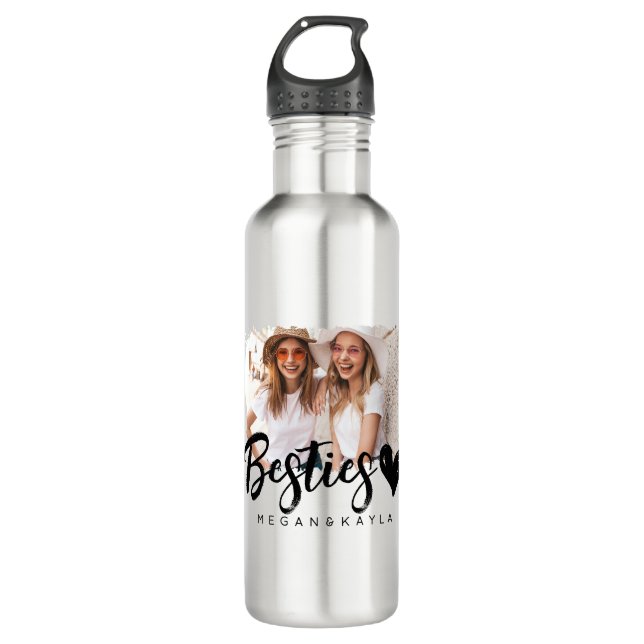 Modern Grunge Heart Best Friends BFF Photo Stainless Steel Water Bottle (Front)