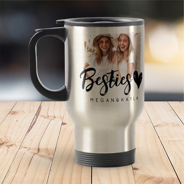 Modern Grunge Heart Best Friends BFF Photo Travel Mug (Creator Uploaded)