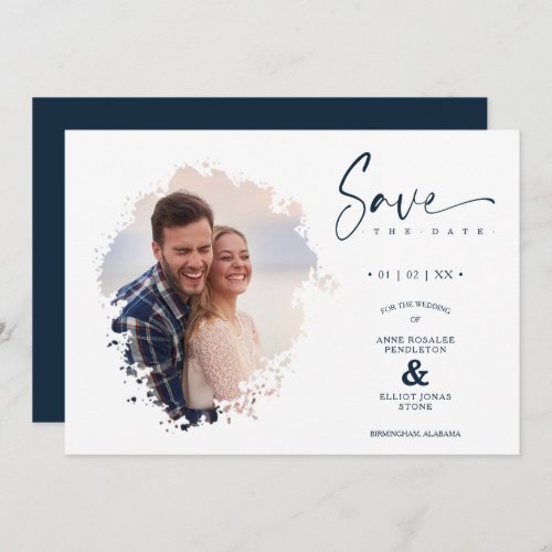 Modern Grunge Ink Effect Photo Engaged Wedding Save The Date