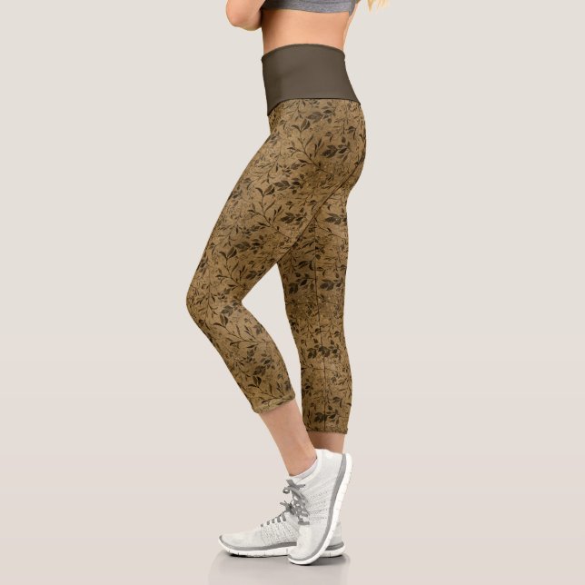 Modern Grunge Leaf Pattern - Capri Leggings (Left)
