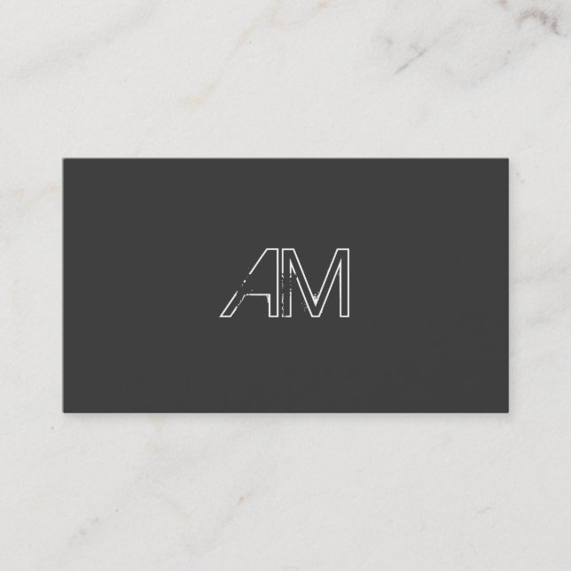 Modern Grunge Monogram on Carbon Black Business Card (Front)