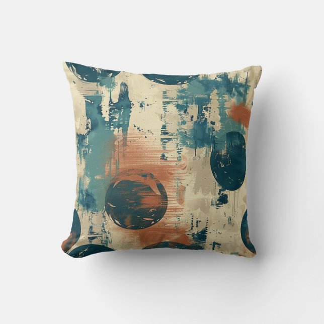 Modern Grunge Style Blue Round Shape Design Throw Pillow (Front)