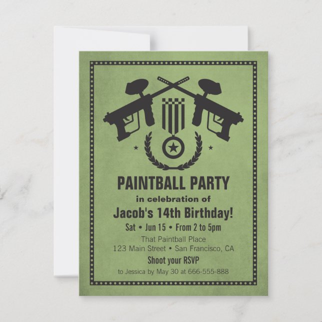 Modern Grungy Paintball Birthday Party Invitations (Front)