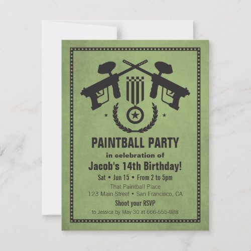 Modern Grungy Paintball Birthday Party Invitations