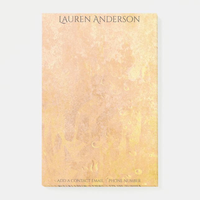 Modern Grungy Peach Gold Texture Personalized Post-it Notes (Front)