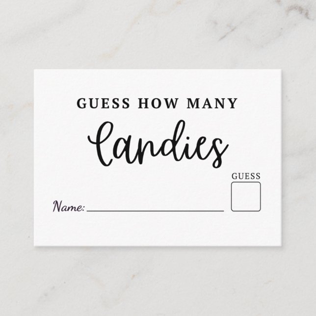 Modern Guess How Many candies are in jar game card (Front)