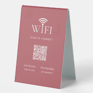 Modern Guest WiFi Password QR Code Dusty Red Table Tent