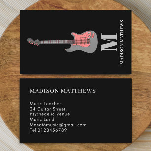 Modern Guitar Music Teacher Musician Black Pink Business Card