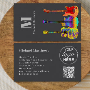 Modern Guitar Music Teacher Musician Logo QR Code Business Card