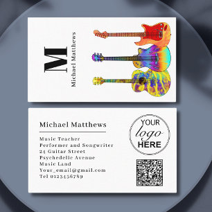 Modern Guitar Music Teacher Musician Logo QR Code Business Card
