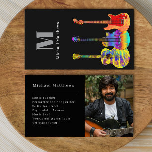 Modern Guitar Music Teacher Musician Photo Business Card