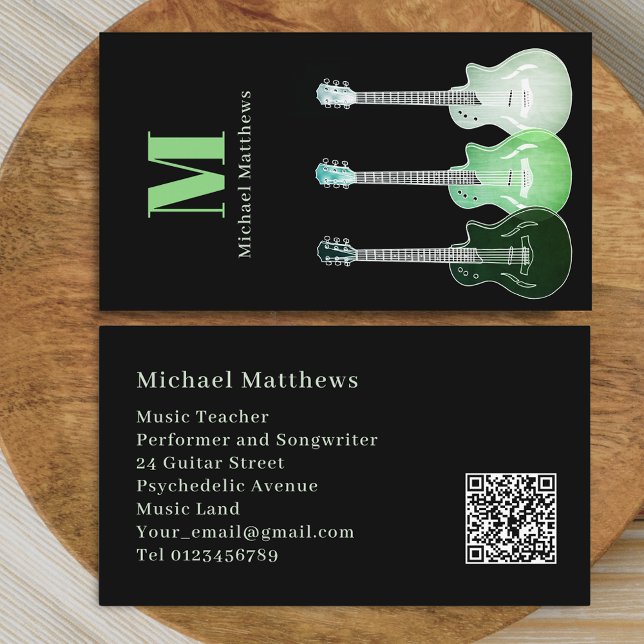 Modern Guitar Music Teacher Musician QR Code Business Card (Modern guitar music teacher professional musician QR code Business card simple stylish minimalist )
