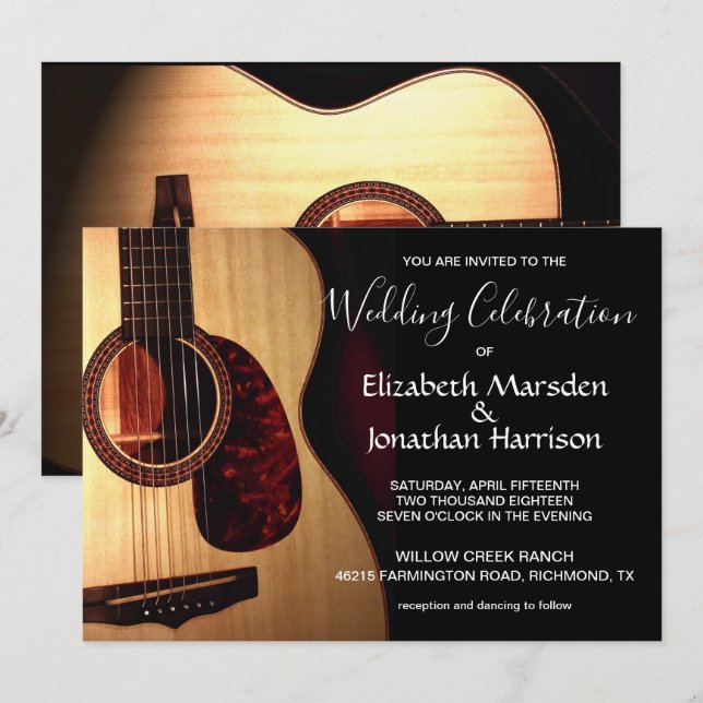 Modern Guitar Musical Hand Lettered Wedding Invitation (Front/Back)