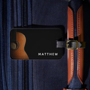 Modern Guitar Musician Black and White Photo Luggage Tag