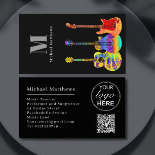 Modern Guitar Teacher Custom QR Code and Logo Business Card