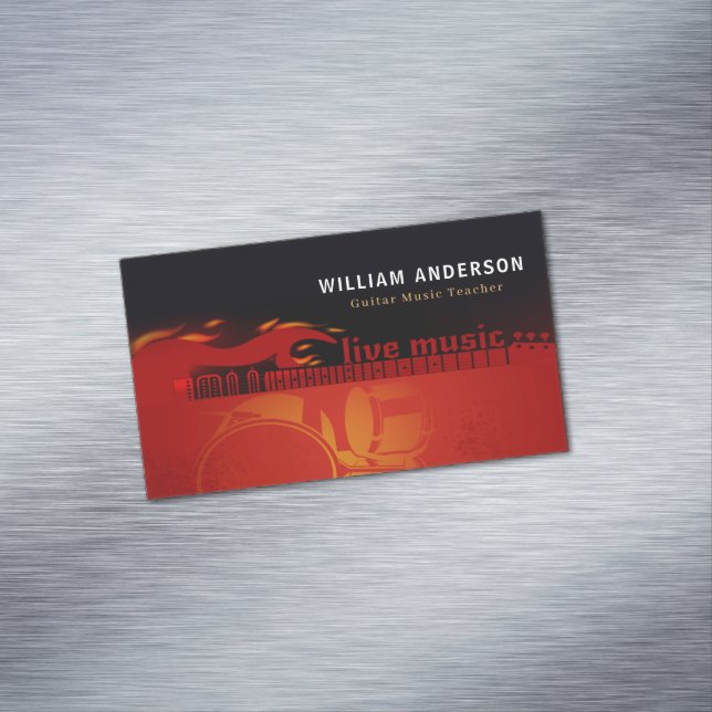 Modern Guitar Teacher Electric & Acoustic Lessons  Business Card Magnet (In Situ)