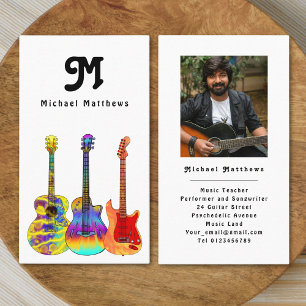 Modern Guitar Teacher Professional Musician Photo Business Card