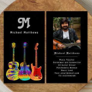 Modern Guitar Teacher Professional Musician Photo Business Card