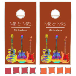 Modern Guitars Orange Wedding Cornhole Set