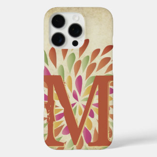 Modern Gum Drop Flower Pink Orange Monogram iPhone 16 Pro Case