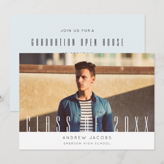 Modern Guy Photo Graduation Announcement Party (Front/Back)