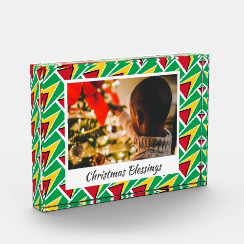 Modern GUYANA FLAG Christmas Keepsake Photo Block