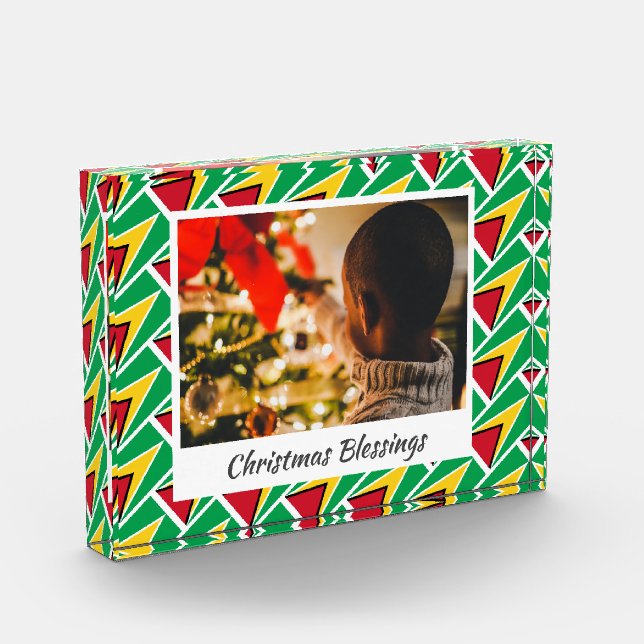 Modern GUYANA FLAG Christmas Keepsake Photo Block (Left)