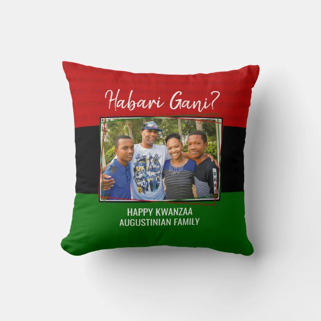 Modern HABARI GANI Photo Kwanzaa Throw Pillow (Front)