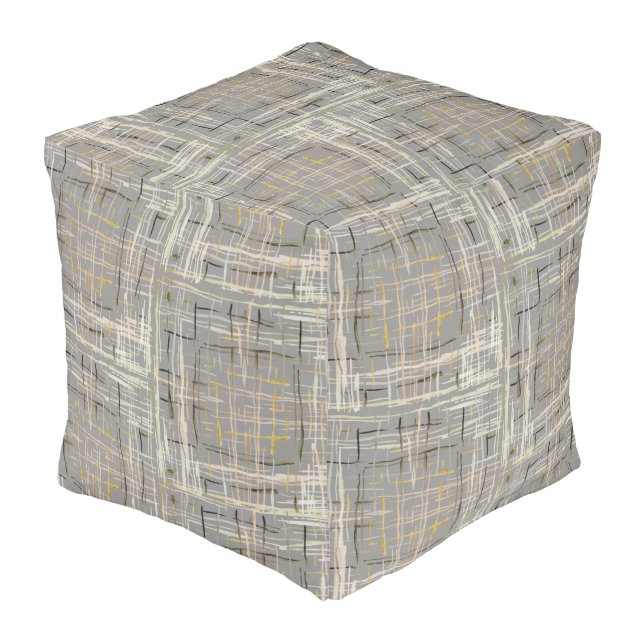 Modern Hacienda painted plaid thin stripe Gray Pouf (Angled Back)