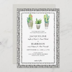 Modern Hacienda Watercolor Desert Cactus Succulent Invitation