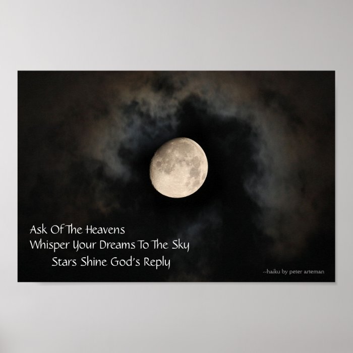 Modern Haiku Moon and Clouds Poster