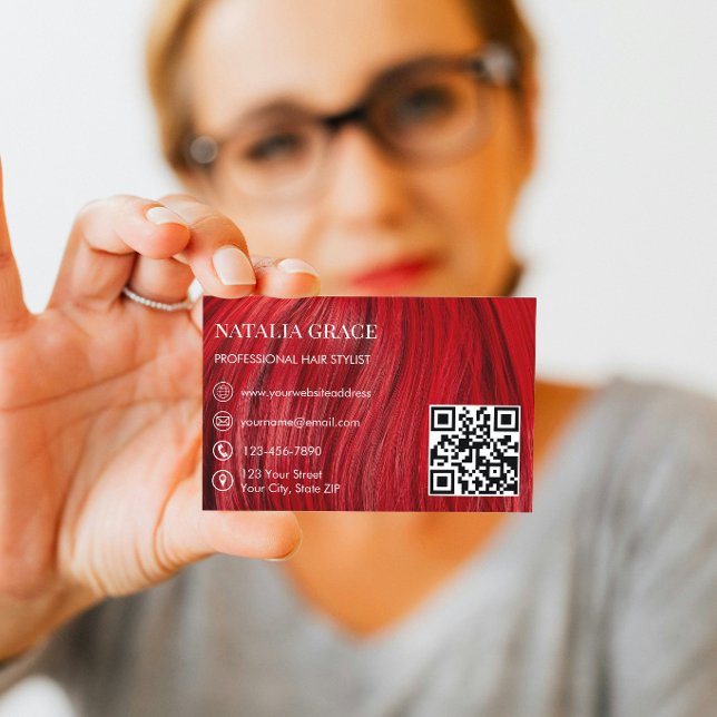 Modern Hair & Beauty Business Card in Bold Red (Creator Uploaded)