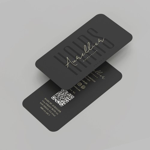 Modern Hair Beauty Salon Black Gold Hairstylist  Business Card