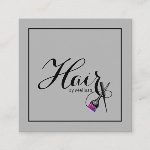 Modern Hair By Name QR Code Social Media Gray Square Business Card