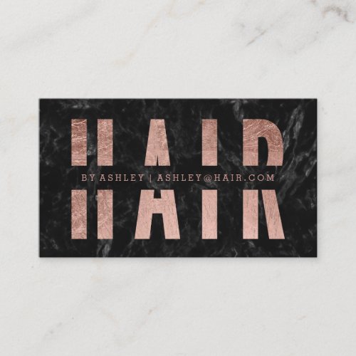 Modern hair cut out rose gold black marble business card