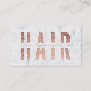 Modern hair cut out rose gold typography marble business card
