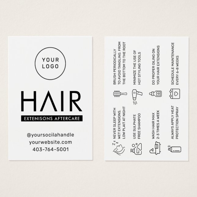  Modern Hair Extensions Aftercare Advice Card (Front & Back)