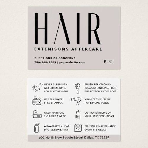 Modern Hair Extensions Aftercare Business Card