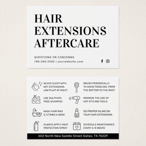 Modern Hair Extensions Aftercare Business Card