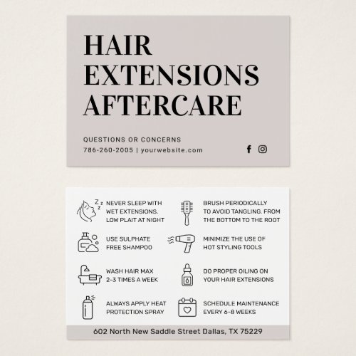 Modern Hair Extensions Aftercare Business Card