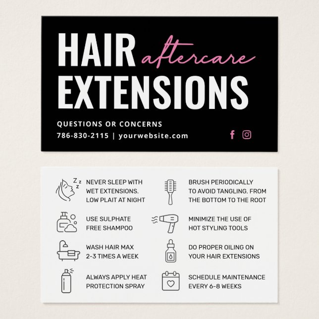 Modern Hair Extensions Aftercare Business Card (Front & Back)