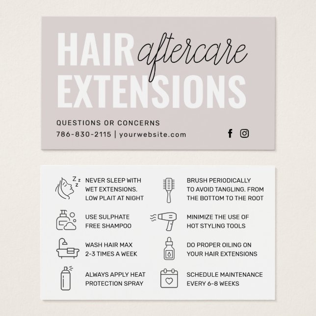 Modern Hair Extensions Aftercare Business Card (Front & Back)