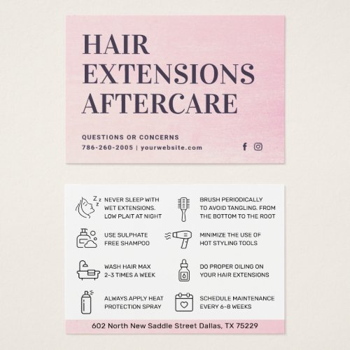 Modern Hair Extensions Aftercare Business Card