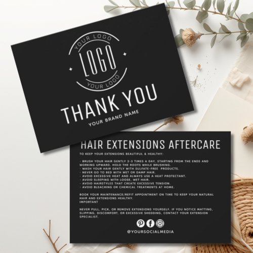 Modern hair extensions aftercare business logo  thank you card