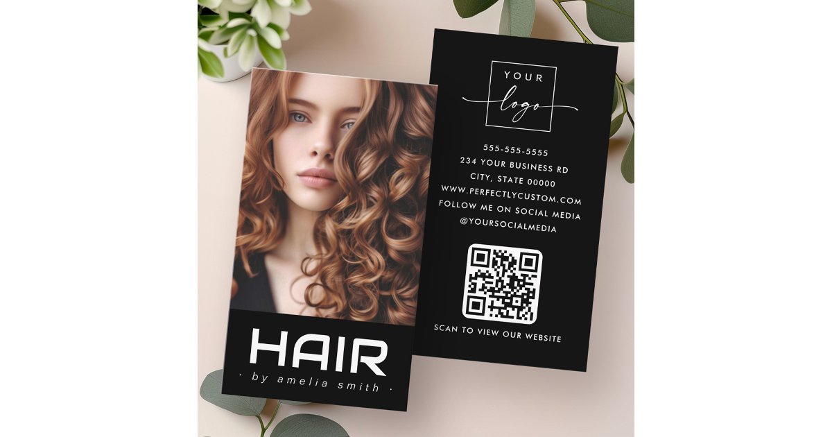 Modern hair hairdresser stylist black business card | Zazzle