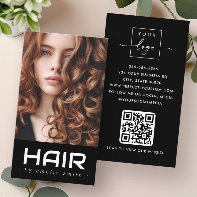 Modern hair hairdresser stylist black business card (Modern hair hairdresser stylist black business card)