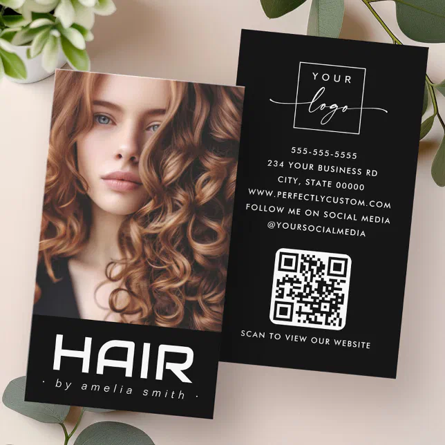 Modern hair hairdresser stylist black business card | Zazzle