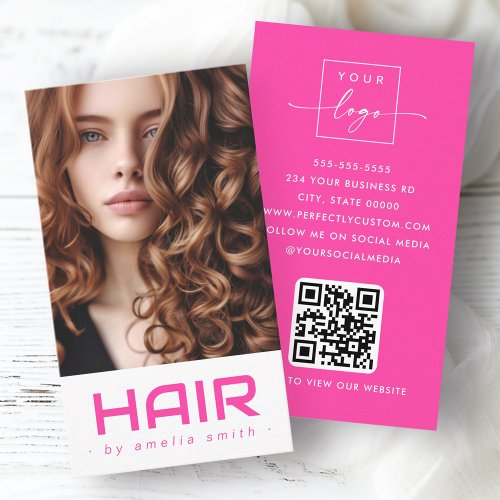 Modern hair hairdresser stylist hot pink business card