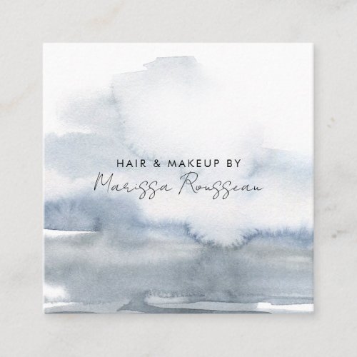 Modern Hair Makeup Abstract Watercolor Blue Square Business Card